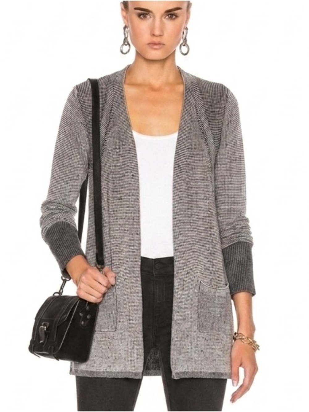 ATM Anthony Thomas Melillo Black & White Open-Front Knit Cardigan XS